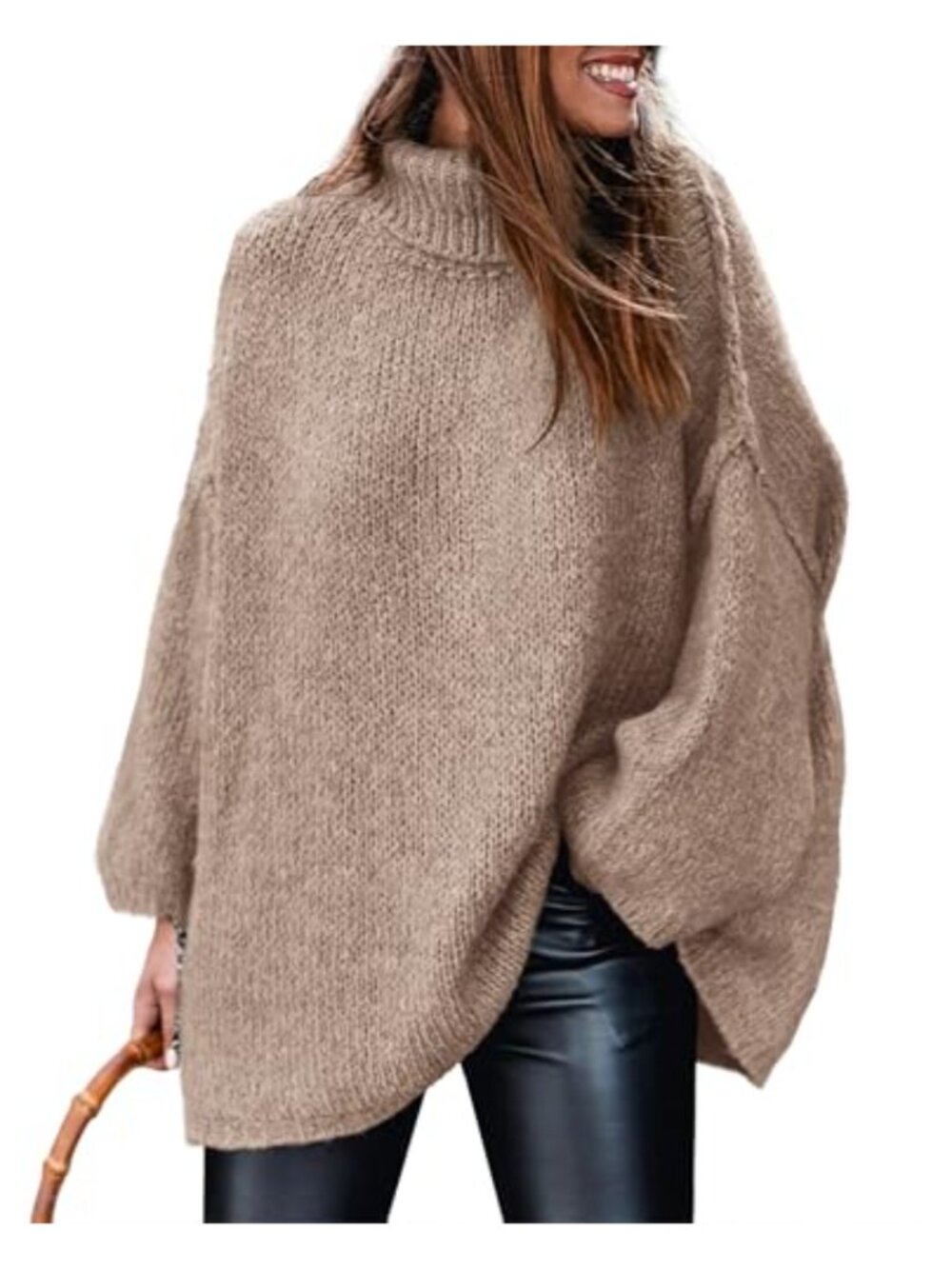 Womens Turtleneck Long Sleeve Oversized Chunky Knit Pullover Sweater